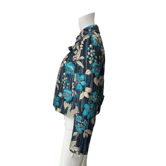 $2250 PRADA 2018 Black Embroidered Silk Floral Brocade Zip Ruffle Jacket IT 38/2 - Picture 10 of 14